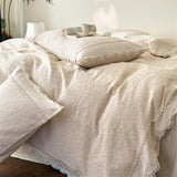 20% Linen And 80% Cotton Vintage French Jacquard Lace Embroidery Bedding Set Duvet Cover Flat/Fitted Bed Sheet Pillowcases 4Pcs