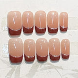 10Pcs Handmade Press on Nails Full Cover Brown Glitter Cat Eye Rhinestone Design French Short Ballet Fake Nail Wearable Manicure