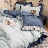 Princess Style Bedding Set Soft Bedroom Decor Comforter Ruffle Duvet Cover Set Pillowcase Bed Sheet Washed Cotton Four Piece Set