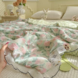 Princess Summer Quilt Washed Cotton Air Conditioner Student Dormi Thin Quilt With Lace Skin-friendly Soft Blanket Home Textiles