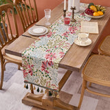 European Retro Yarn-dyed Jacquard Tassel Table Runner,Cotton Table Linen Runner for Wedding Party Festivals Christmas Decor