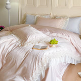 Vintage Jacquard Lace Ruffles Wedding Bedding Set Lyocell Cotton Soft Silky Duvet Cover Set Bed Sheet Fitted Sheet Pillowcases