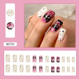 Halloween Press on Fake Nail Set Art Black French Tip Full Cover Coffin Acrylic Short Press-on Pressure False Nails Tips 24pcs