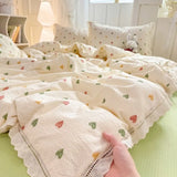Ikeehome  new hollow lace wrinkled cotton four-piece set household student dormitory three-piece set bed sheet quilt cover