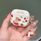 Cartoon Cute Cherry Little Bear Rabbit Silicone Headphone Case for Apple AirPods 1 2 3 4 Pro 2 Earphone Charging Box Keychain