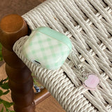Green Quilted + Small Apple Pendant Case Suitable for Apple for Airpodspro2 Case/For Airpodspro Case/For Airpods4 Case/For Airpods3 Case/For Airpods2 Case/Fashionable Women's Earphone Case/Simple Earphone Case/