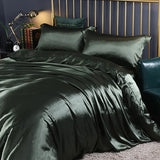 Silk Bedding Set with Duvet Cover Fitted/Flat Bed Sheet Pillowcase Luxury Satin Bedsheet Solid Color King Queen Twin Size