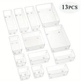 Multifunctional Transparent Drawer Organizer Set (4/8/13/25/28-Piece Sets) — For Storing Cosmetics, Jewelry, and Office Supplies