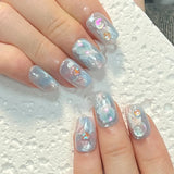 10Pcs Short Handmade Press On Nails Full Cover Cat Eye Shell Design Ocean Bubble Cute Fake Nails Wearable Manicure Nail Tips Art