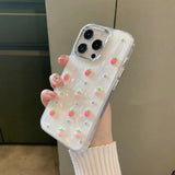 Luxury 3D Strawberry Phone Case For iphone 16 15 14 13 12 11 Pro Max Plus Girl Epoxy Electroplated Back Cover Gift
