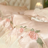 4Pcs Pure Cotton French Flowers Lace Ruffles Princess Wedding Bedding Set Duvet Cover Quilted Bedspread Bed Skirt Pillowcases