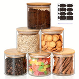 22oz Set Of 6 Glass Jars With Airtight Bamboo Lids Glass Kitchen Canisters Clear Container For Food Storage Of Dry Goods Cookie