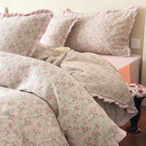 Korean Princess Floral Ruffles 100% Cotton Double Layer Yarn Soft Bedding Set Single Queen King Duvet Cover Bed Sheet Pillowcase