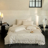 Lyocell Linen Cotton Blend Bedding Set Luxury Floral Embroidery Duvet Cover  Soft Breathable Linen Cotton Bed Sheet Pillowcases