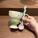 Hand-Painted Underglaze Cerc Mugs Cute Relief Design Birthday Gift for Women Couples Water Cups High Aesthetic Value