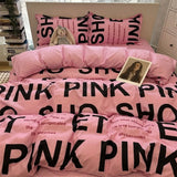 Fashion Style Pink Black Bedding Set Soft Floral Duvet Cover Pillowcase Bed Flat Sheet Set for Girl Full Queen Twin Bed Linen