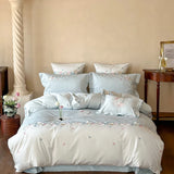 100% Cotton Flowers Embroidery Luxury Bedding Set Double Queen King Size Duvet Cover Set Flat/Fitted Bed Sheet Pillowcases 4Pcs