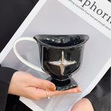 Ikeehome  Minimalist Four Star Mug Cup Multi Functional Breakfast Oat Cup Desktop Ceramic Decorations Coffee Shop Dessert Container