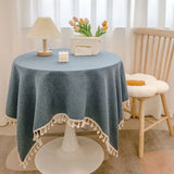Tassel cotton linen tablecloth desk decoration cloth round tablecloth tea table dining table tablecloth tea table cloth art
