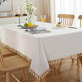 100% Cotton Tablecloths Fabric Tassel Tablecloth Dust-Proof Table Cover for Kitchen Dinning Tabletop Home Wedding Decoration