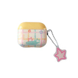 Pink Star Pendant Chain Grid Earphone Case Protect For Airpods 1 2 3 4 Cover Soft Shockproof For Air Pods Pro Pro2nd Fundas