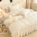 Lace Bedding Set for Girl Ruffle Brushed Soft Microfiber Princess Style Queen Duvet Cover Set Bed Sheet Pillowcases Home Textile