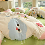 New Pure Cotton Bedding Set with Fitted Sheet Duvet Cover Pillowcase Simple Printed Grid Comfortable Bedclothes Single Double