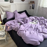 Duvet Cover Set New School Season Student Three PIECE Set Ins Style Solid Color Double Panel Washing Cotton Comforter Set