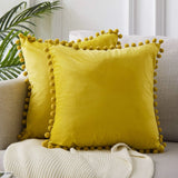 Velvet Cushioncover pillowslip with Ball Soft Decorative Cushion Home Decor for Sofa Set Bedroom Pillowcase Blue Pink Pillow