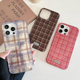INS Simple Retro Purple Checkered Pattern Phone Case for iPhone 17pro 17 ProMax 15 14 16 Pro Max Shockproof Grid Pattern Cover