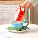 Family Afternoon Tea Ceramic Coffee Cup Set, High-quality Teapot , Creative Enamel Colored Handcrafted Rose Tea Set, Friend Gift
