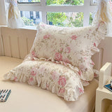 2pcs Flower Prints Ruffles 100% Cotton Pillowcases 48x74cm Sizes Cushion Cover for Bed Floral Style Adults Kids Pillowslip 베개커버