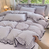 Heart Print Duvet Cover Set Princess Style Lace Ruffles Bedding Set Queen King Skin Friendly Soft Quilt Cover Sheet Pillowcases