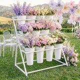 Hot New 3 Tier Metal Flower Cart with Wheels 12 Buckets Display Stand for Florist Bouquet Indoor Outdoor Patio