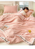 Ins Girl Bow Summer Thin Quilt Seersucker Washed Cotton Summer Quilt Single Dormitory Air Conditioner Blanket Machine Washable