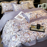 Nordic Bedding Sets Egyptian Cotton Floral Flat Bed Sheet Set Pillowcases Skin-Friendly Breathable Queen King Size Bed Linen Set