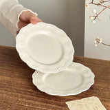 French Retro Relief Plates High-end White Ceramic Flower Dish Household Breakfast Bread Plate Exquisite Dessert Tableware