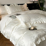 White Jacquard Bedding Set King Queen Size 4pcs Satin Cotton Duvet Cover Sets Fitted Bed Sheet Pillowcases Home Textile