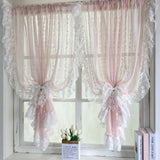 French Princess Lace Tulle Curtains For Bedroom, Striped Floral Pink Lace Sheer Curtains For living Room, Home Window Decoration