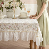 Korean Pastoral Tablecloth Elegant Retro Floral Pattern Dustproof Tablecloth Living Room Cloth Square Pure Cotton Cover Cloth
