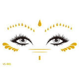 Glitter Stickers Face Tattoo Flash Gold Temporary Metalic Tattoos Waterproof Makeup Decals for Girls Party Music Festival