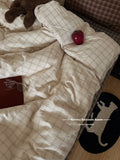 Ins Simple Retro Red Plaid Pure Cotton Waed Cotton Four-Piece Set Bedding Cap Sle Milk Velvet Softn All Seasons Use