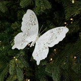 Clip-On Christmas Sequin Butterfly Ornament Flocking Finish 3D Glitter Artificial Butterfly Pendant Realistic Handmade