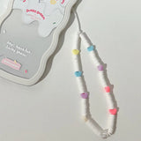 Simple Crystal Pearl Phone Chain Women Clay Beaded Phone Lanyard Devil's Eye Love Mobile Phone Strap Pendant Jewelry Accessories