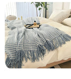 Modern Plaid Tassels Bed Flag Bed Tail Scarf  Runner Upscale Household Bedroom Hotel  Flag Bed End Towel  End Blanket