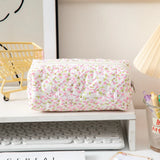 New Polyester Floral Quilted Pen Bag Large Capacity Multifunctional Storage Bag Floral Design Pencil Box School Office
