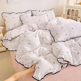 Heart Print Duvet Cover Set Princess Style Lace Ruffles Bedding Set Queen King Skin Friendly Soft Quilt Cover Sheet Pillowcases