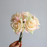 5Heads Curled Edge Rose Bouquet Real Touch Artificial Flowers Rose Wedding Bridal Bouquet Party Festival Home Decor Fake Flowers