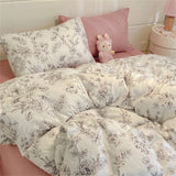 Washed Cotton Pastoral Girls Flower Bedding Sets Bed Linens Quilt Cover Sheet Set Simple Bedspread High Quality Home Textiles