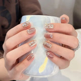 10Pcs Light Luxury Handmade Press on Nails Full Cover Metallic Cat Eye Ballet Fake Nails Coffin Wearable Manicure Spice Girls
